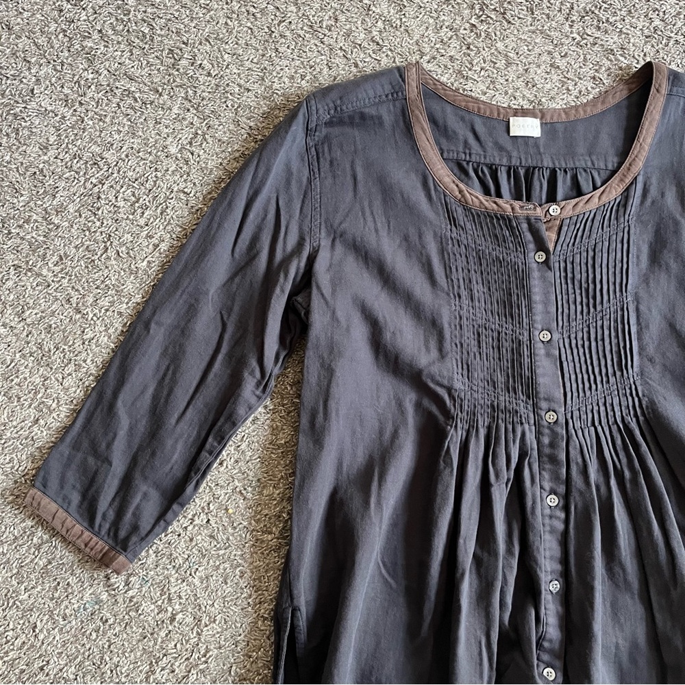 Poetry Dark Gray 3/4 Sleeve Casual Chic Tunic Blouse Pintuck Buttons Vintage - Picture 4 of 8